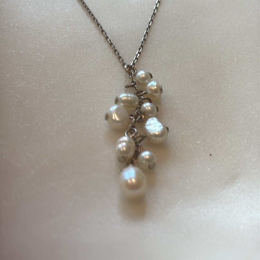 Sterling silver 925 stamped from Italy freshwater pearl cluster pendant 16“chain